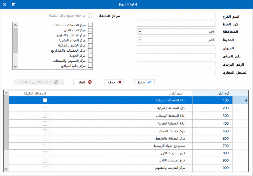 إدارة الفروع ومراكز التكلفة للضرائب